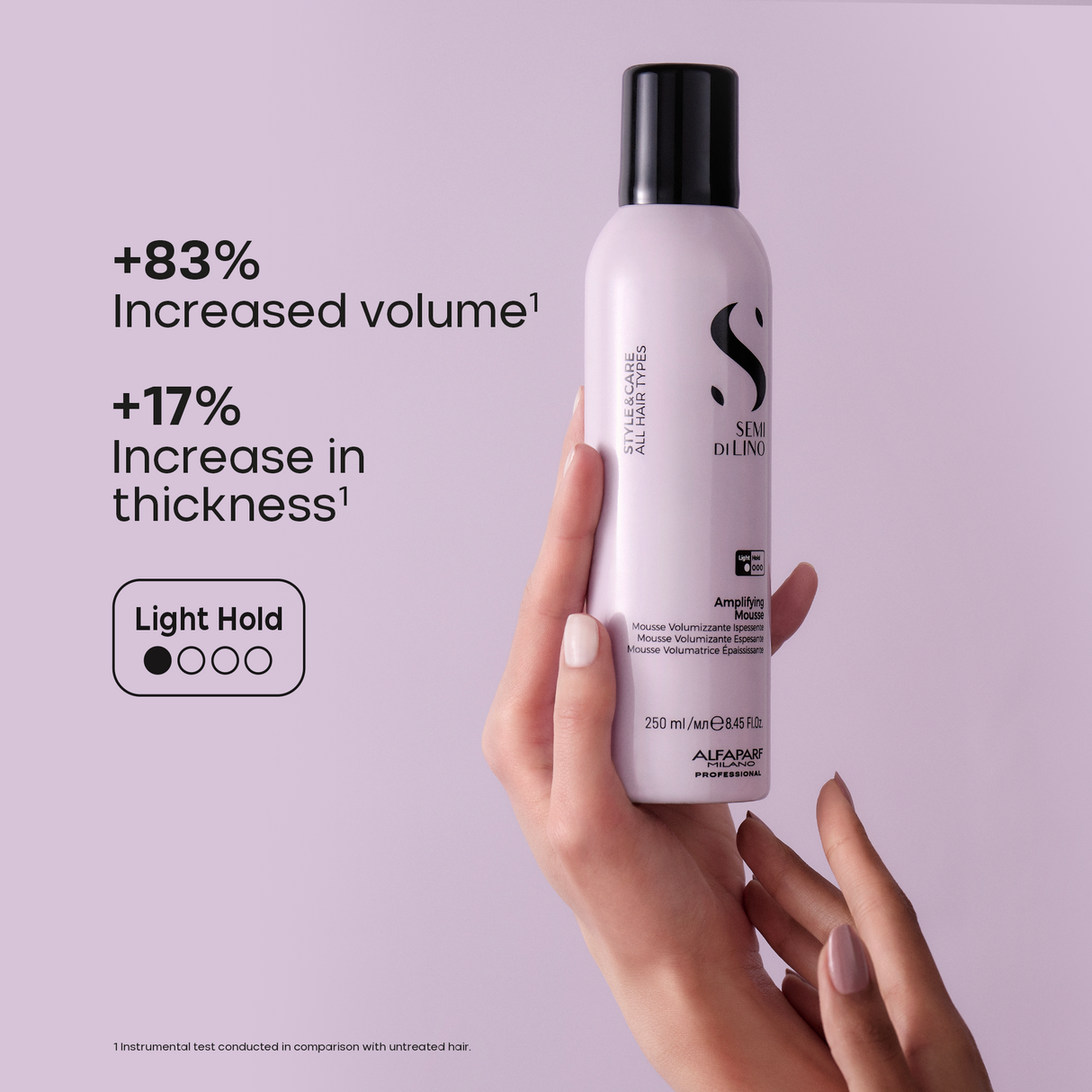 Alfaparf Milano Semi Di Lino Style&Care Amplifying Mousse 250ml – Spumă Profesională pentru Volum Ușor și Strălucire Naturală, Ideală pentru Păr Fin sau Subțire