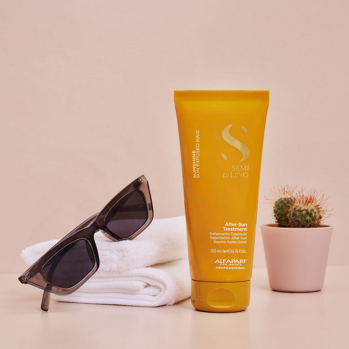 Alfaparf Semi di Lino Sunshine After-Sun Hair Treatment 200ml – Tratament nutritiv post-soare cu protecție UV, strălucire intensă și efect anti-clor