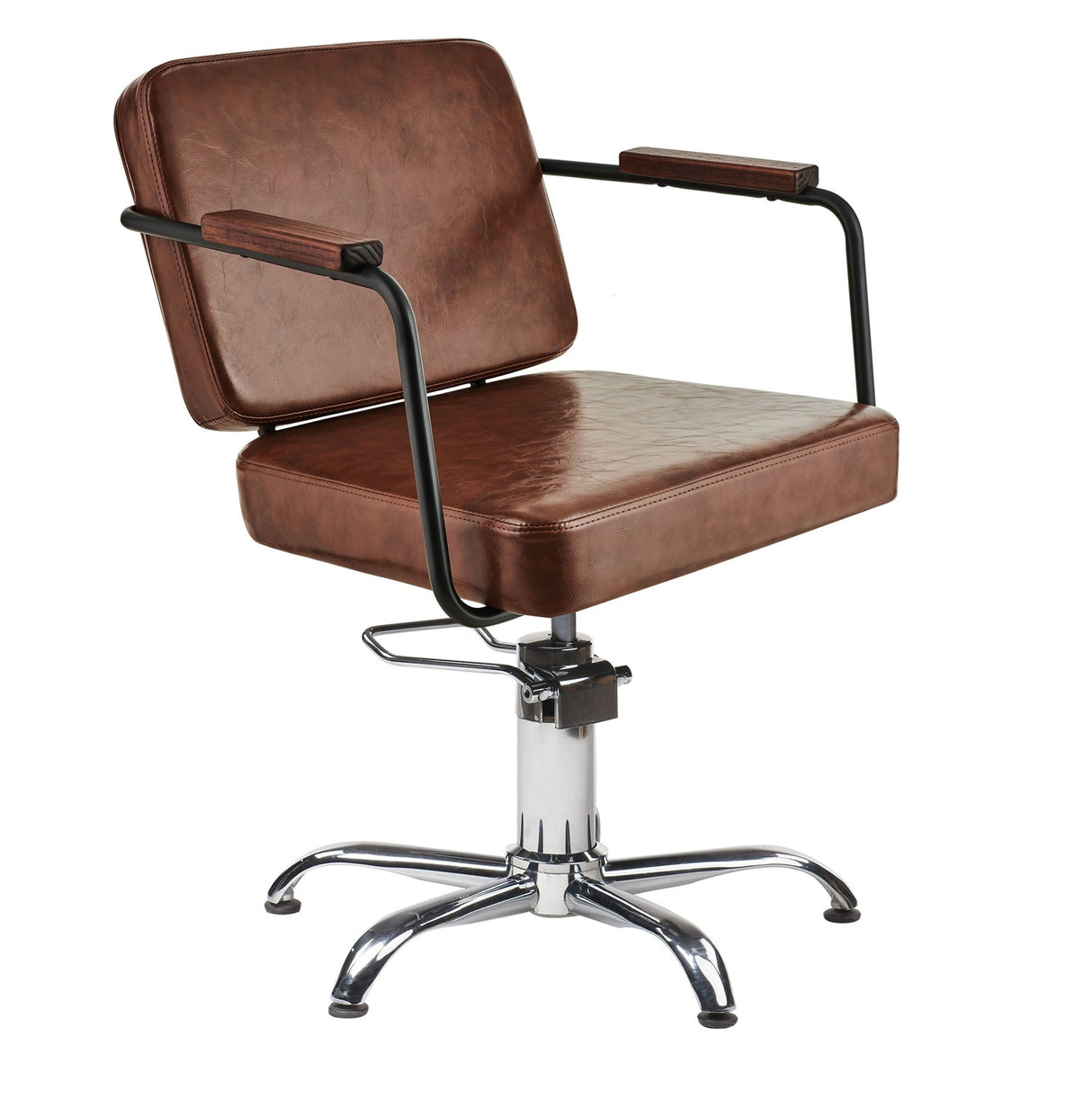 Ayala Enzo 01 – Scaun de Coafor Profesional Maro cu Picioare Negre – Design Industrial-Boho pentru Stil și Confort Total