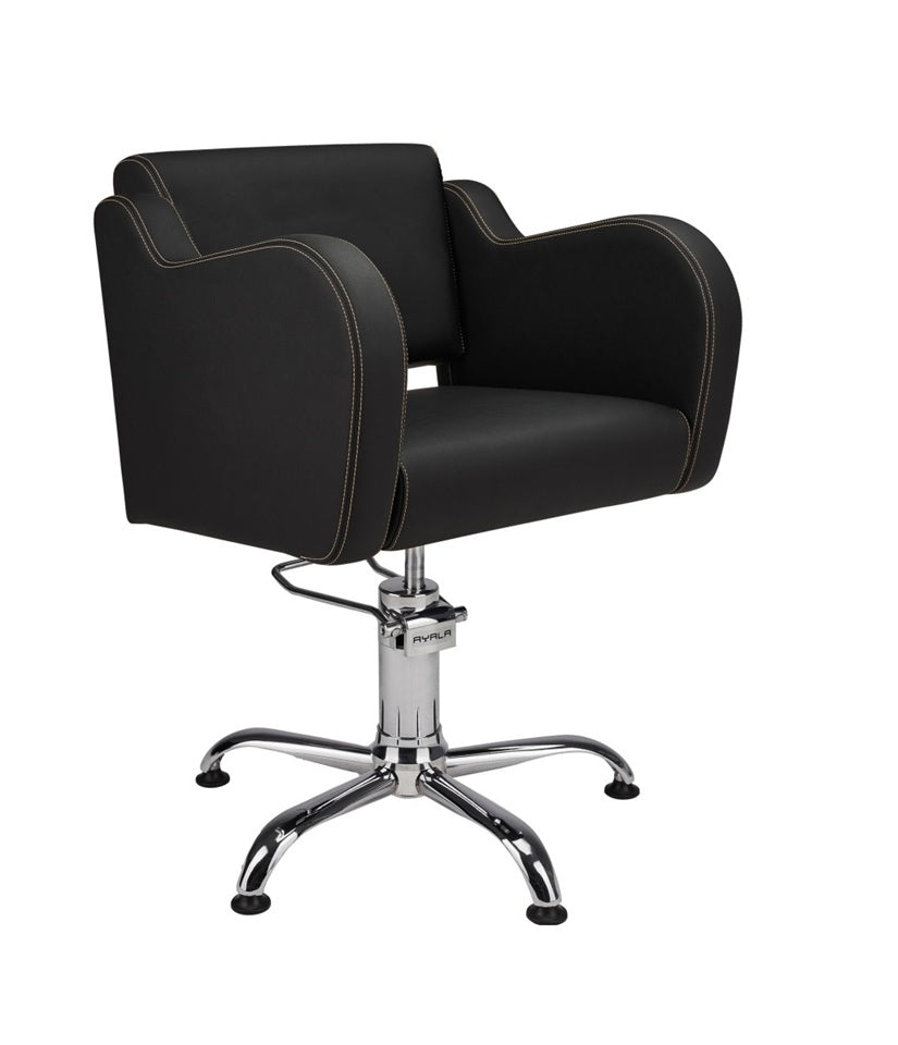 Ayala Holly 01 P-7 Scaun de Coafor Negru cu Cusături Aurii și Bază cu Picioare Negre