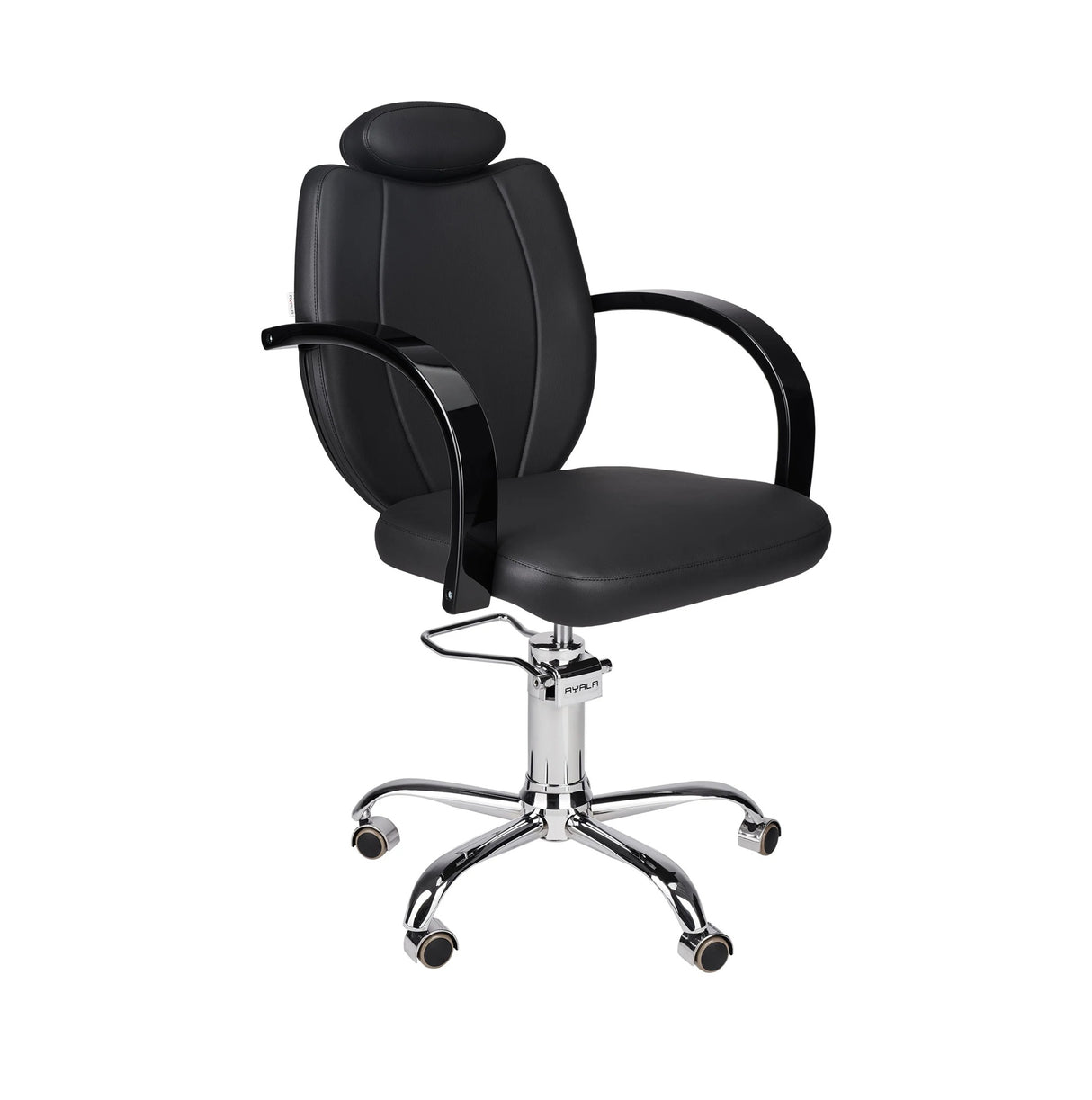 Ayala Toledo 01 P-7 – Scaun de Coafor cu Tetieră, Cotiere Lăcuite & Bază pe Roți Argintii