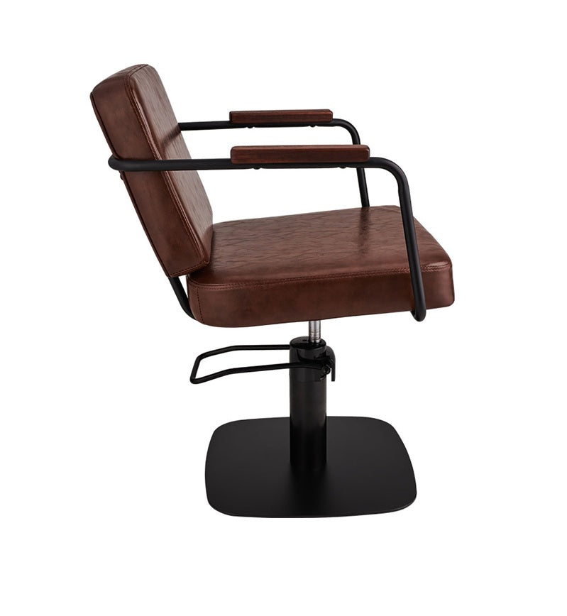 Ayala Enzo C1 – Scaun Profesional de Coafor Maro cu Bază Pătrată Neagră, Design Boho pentru Saloane Moderne