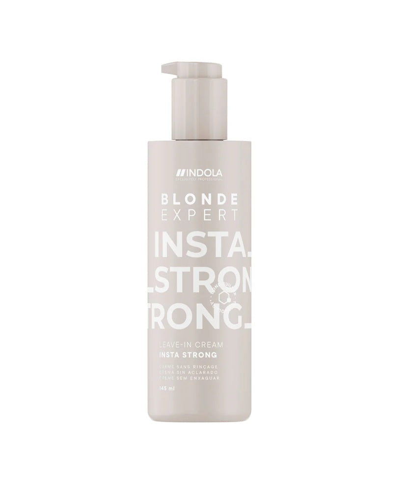 Indola Blonde Expert InstaStrong Leave-In Cream 145ml – Cremă fără clătire cu tehnologie Bond, protecție termică și întărire instantă pentru părul blond, sensibil sau tratat chimic