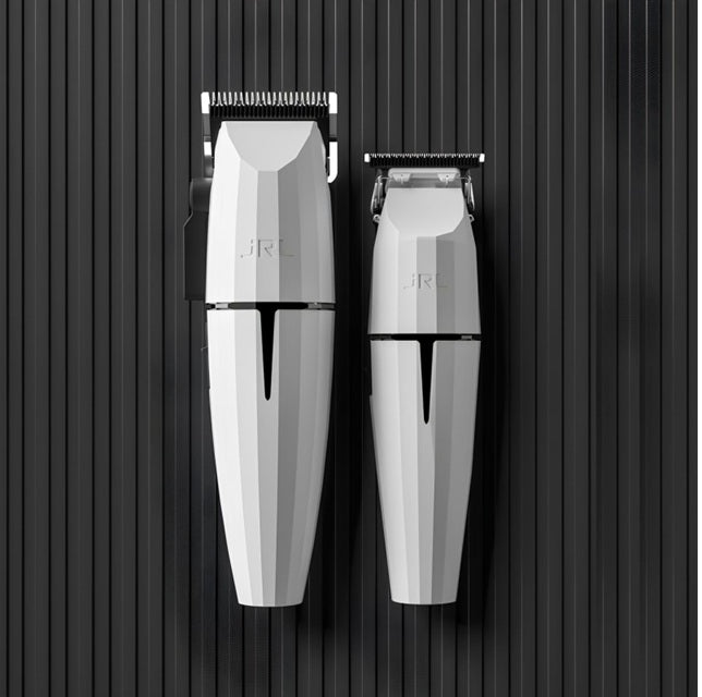 JRL Fresh Fade White Ghost Combo – SET de Mașină de Tuns 2020C și Trimmer 2020T Onyx, cu Tehnologie Cool Blade, Smart-Clip și Design Alb Premium