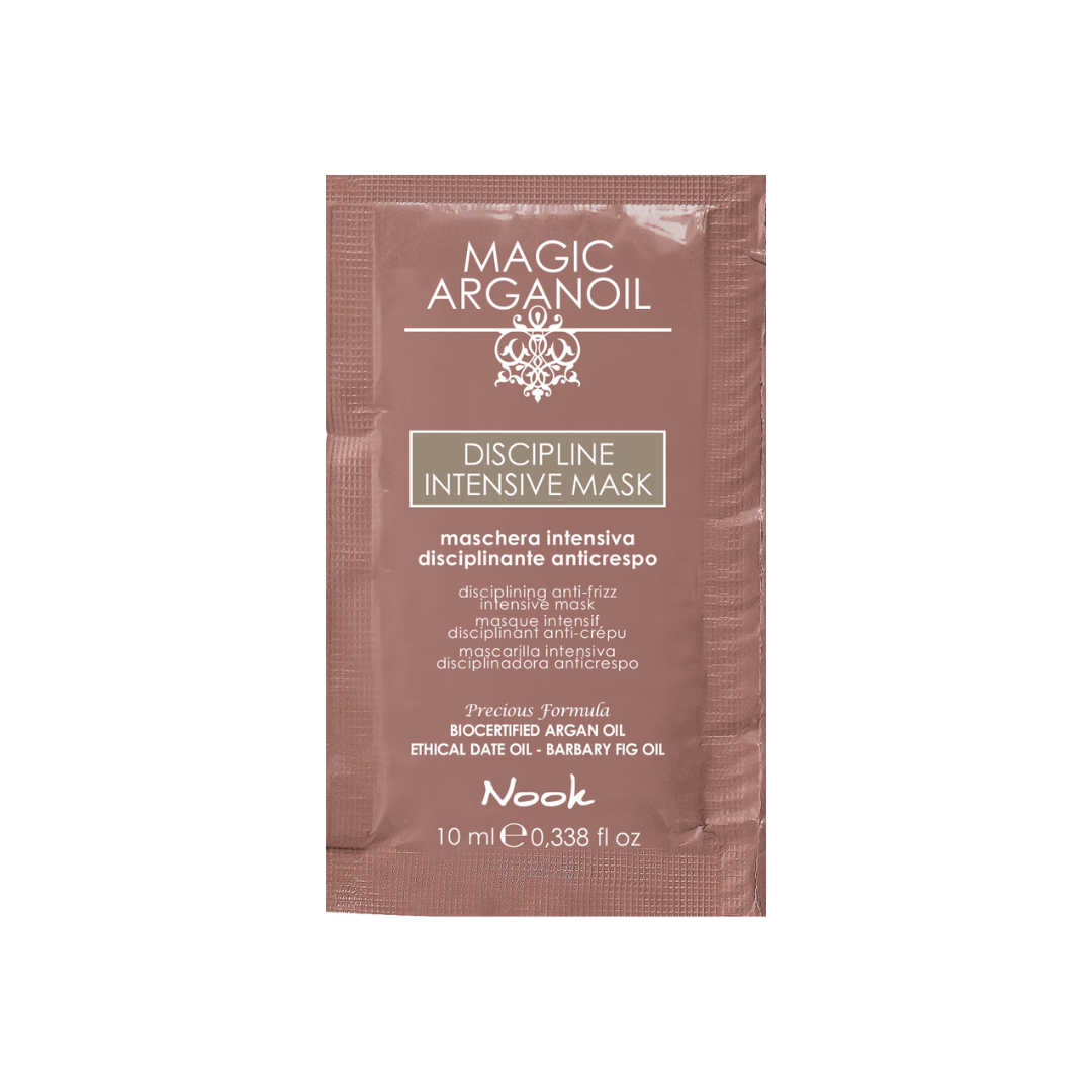 Monodoză mască disciplinantă Nook Magic Arganoil 10 ml pentru păr rebel, uscat și electrizat.