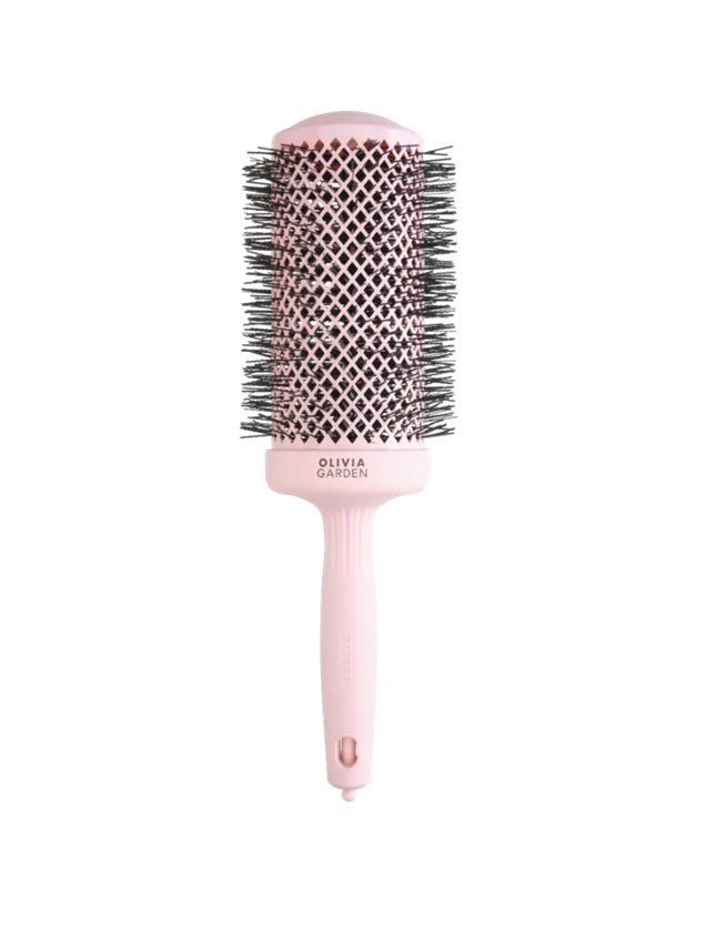 Olivia Garden Expert Blowout Speed Wavy Bristles Pastel Pink – Perie Profesională Rotundă Pastel Pink cu Peri Ondulați, Cilindru Ceramic Extra Lung pentru Uscare Rapidă