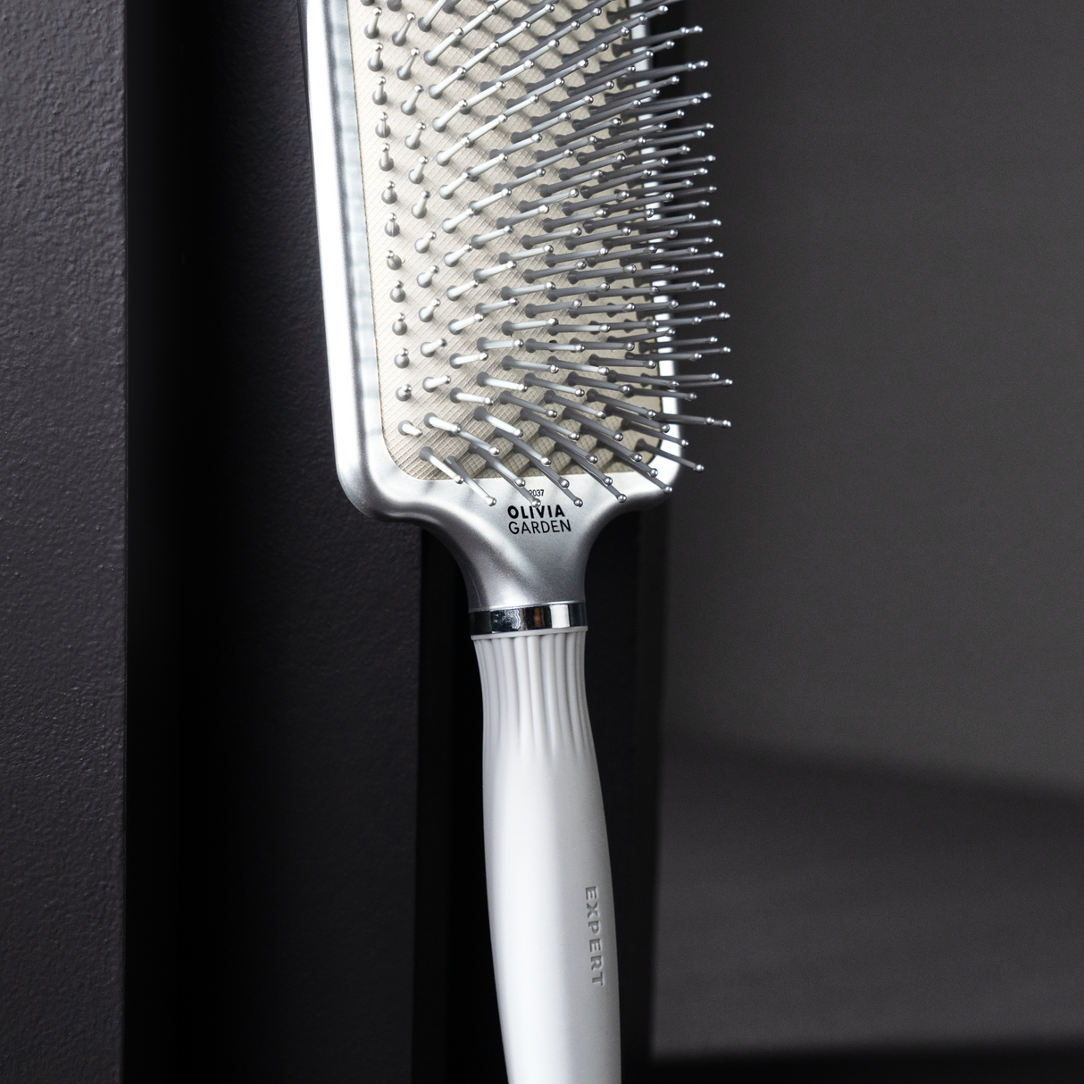 Perie profesională Olivia Garden Expert Care Rectangular Silver L cu peri din nylon Nylgard