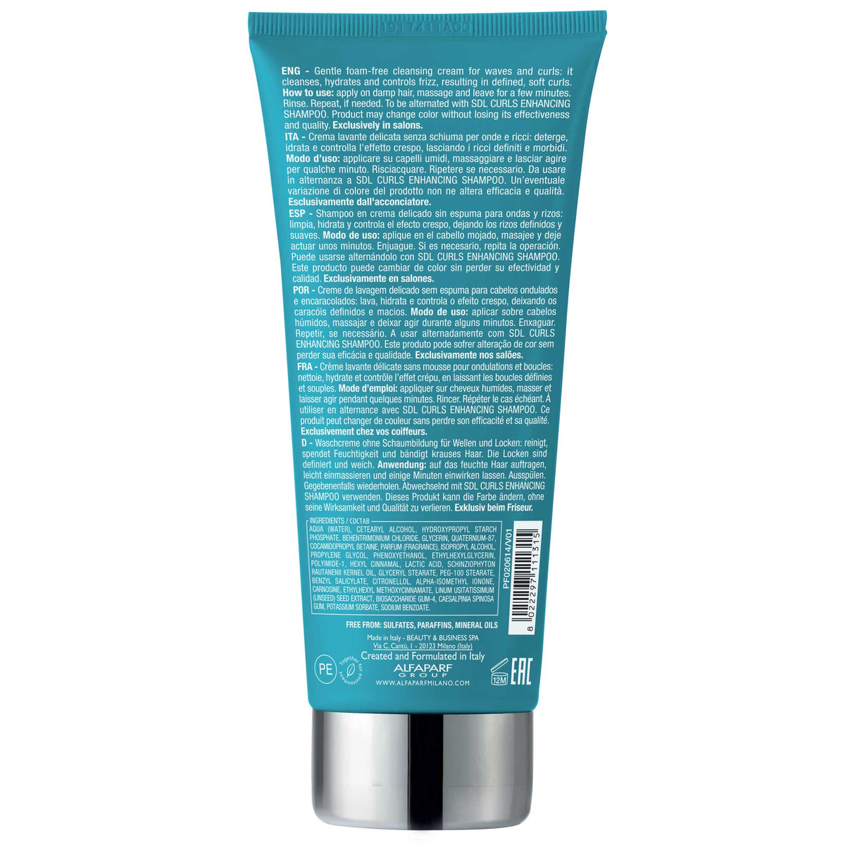 Alfaparf Milano Semi di Lino Curls Hydrating Co-Wash 200ml – Cremă de Curățare Fără Spumă pentru Buclé Hidratate, Elastice și Fără Frizz