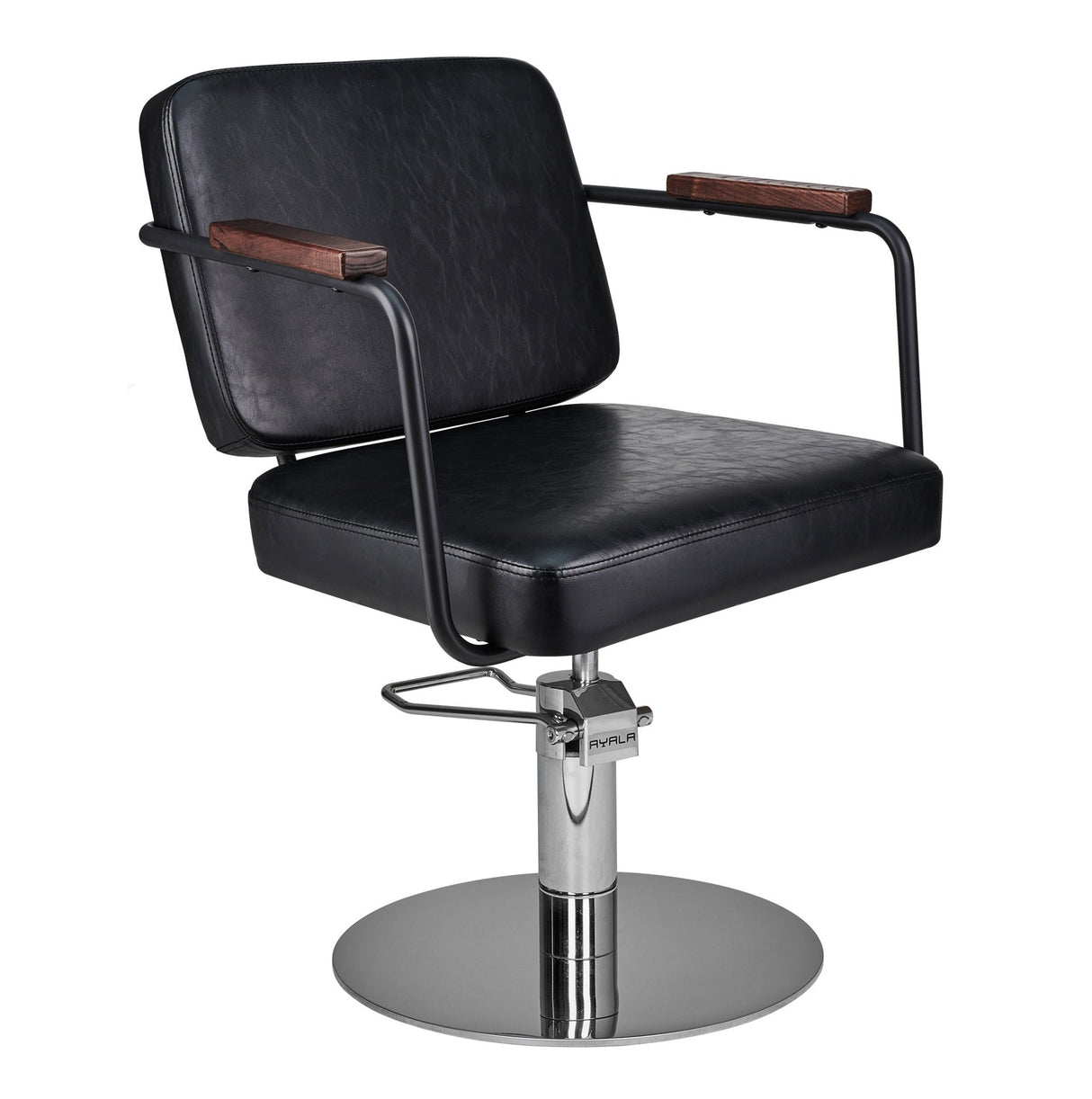 Ayala Enzo 01 – Scaun de Coafor Profesional Negru cu Bază Rotundă Cromată – Eleganță pentru Saloanele Moderne