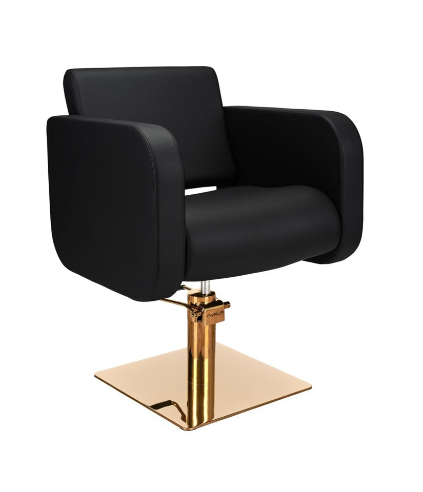 Ayala Globe G1 P-7 – Scaun de Coafor Negru cu Cusături Negre și Bază Pătrată Aurie