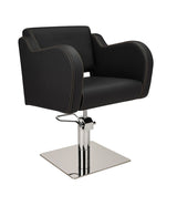 Ayala Holly 01 P-7 Scaun de Coafor Negru cu Cusături Aurii și Bază Pătrată Cromată Argintie