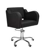 Ayala Holly 01 P-7 Scaun de Coafor Negru cu Cusături Aurii și Bază pe Roti Cromate