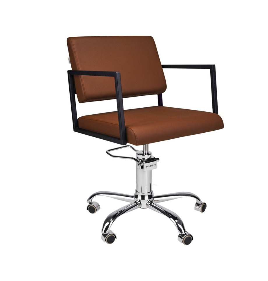 Ayala Loft 01 P-5 Scaun de Coafor Maro cu Bază pe Roti Cromate Argintii