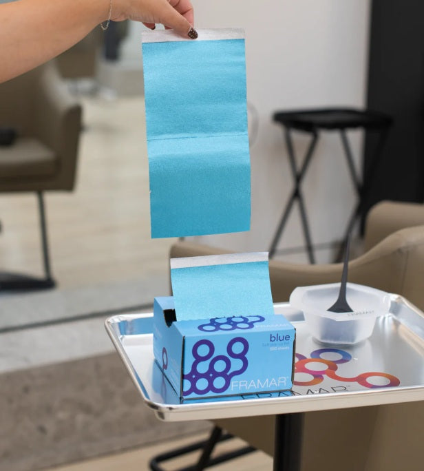 Framar Blue – Set 500 Folii de Aluminiu Pre‑Tăiate și Embosate pentru Șuvițe și Tehnici Profesionale