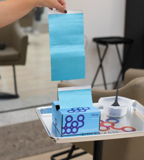 Framar Blue – Set 500 Folii de Aluminiu Pre‑Tăiate și Embosate pentru Șuvițe și Tehnici Profesionale