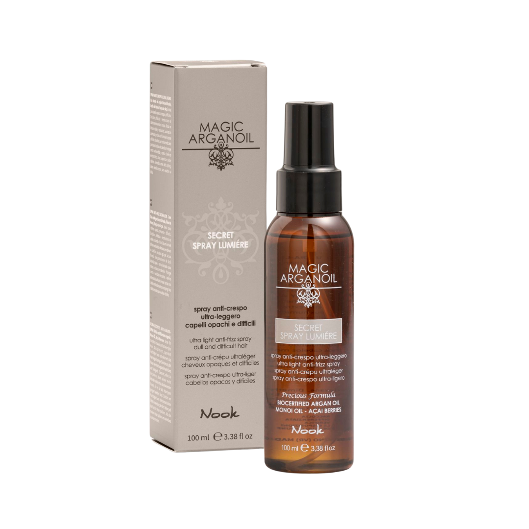 Balsam Spray Anti-Frizz pentru Păr Dificil și Greu de Aranjat, Nook Magic ArganOil Spray Lumiere 100ml