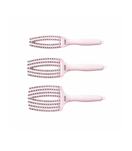 Olivia Garden Fingerbrush Boar & Nylon Pastel Pink – Display Profesional cu 12 Perii pentru Descurcare Ușoară și Strălucire Naturală