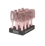 Olivia Garden Fingerbrush Boar & Nylon Pastel Pink – Display Profesional cu 12 Perii pentru Descurcare Ușoară și Strălucire Naturală