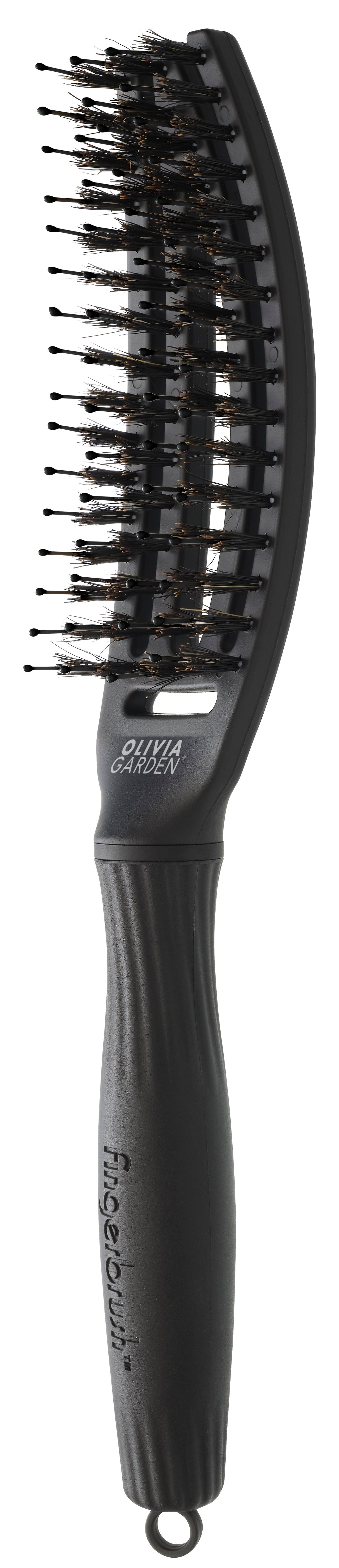 Perie Profesională Curbată Din Păr De Mistreț Și Nailon Olivia Garden Fingerbrush Care Iconic Boar&Nylon Full Black S -Mărime Mică