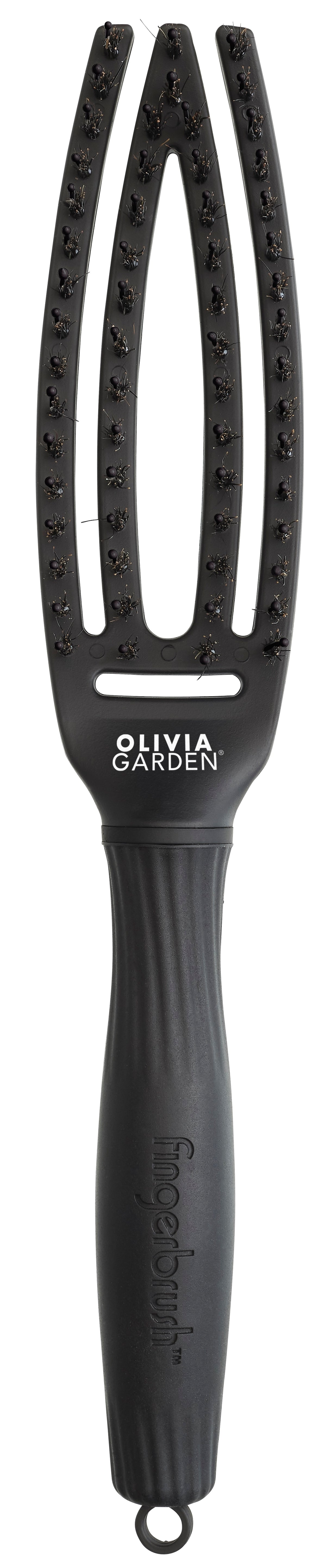 Perie Profesională Curbată Din Păr De Mistreț Și Nailon Olivia Garden Fingerbrush Care Iconic Boar&Nylon Full Black S -Mărime Mică