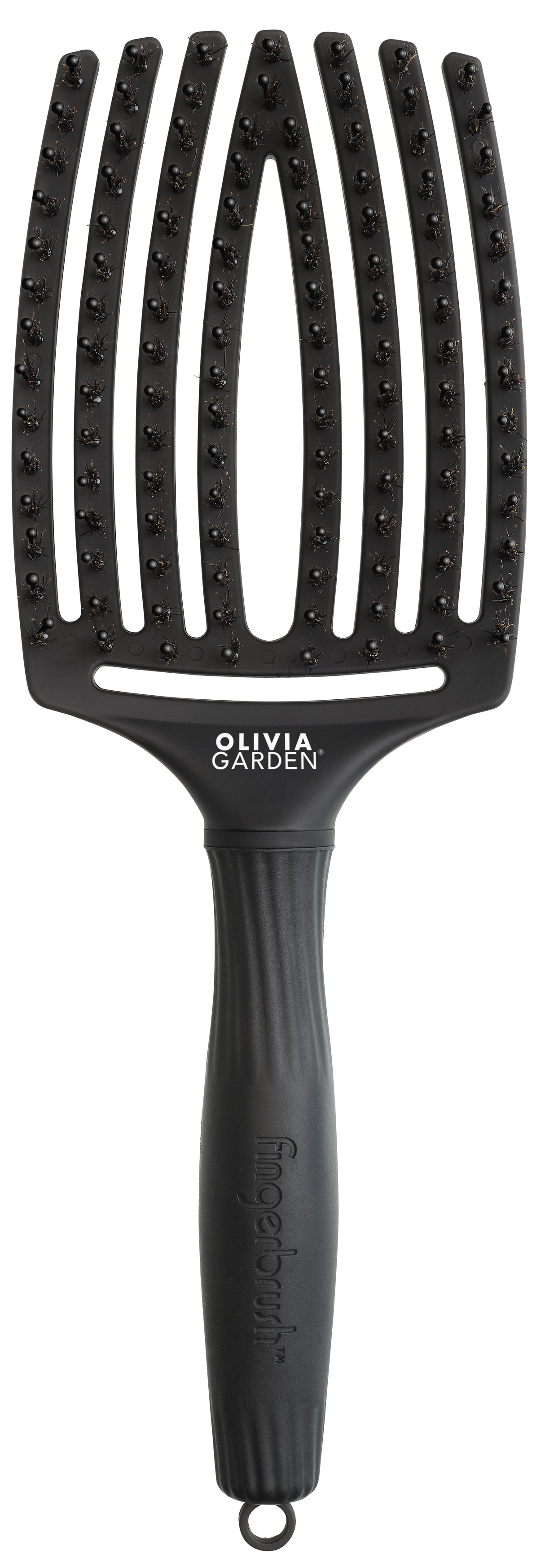 Perie Profesională Curbată Din Păr De Mistreț Și Nailon Olivia Garden Fingerbrush Care Iconic Boar&Nylon Full Black L -Mărime Mare