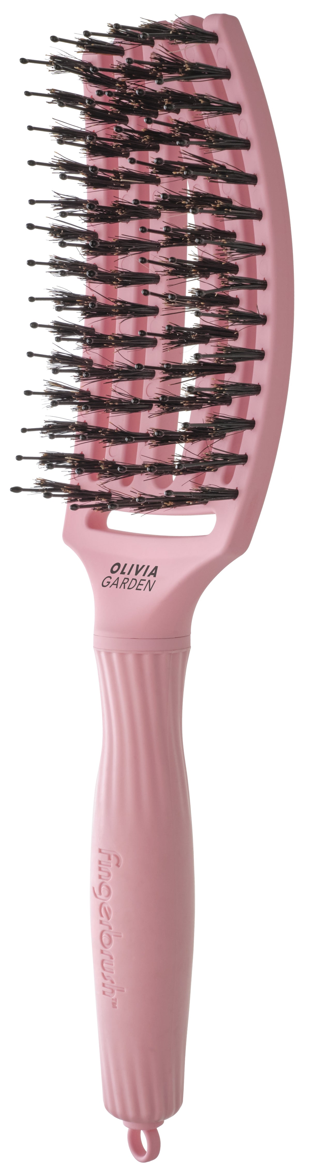 Perie Profesională Curbată Din Păr De Mistreț Și Nailon Olivia Garden Fingerbrush Boar&Nylon ThinkPink 2024 Soft Pink - Mărime Medie