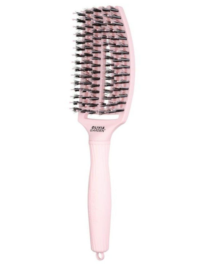 Olivia Garden FingerBrush Pastel Combo Medium Pink – Perie Profesională pentru Descurcare, Volum și Strălucire Naturală M
