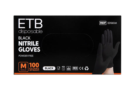 ETB Disposable Mănuși Nitril Negru M 100 buc