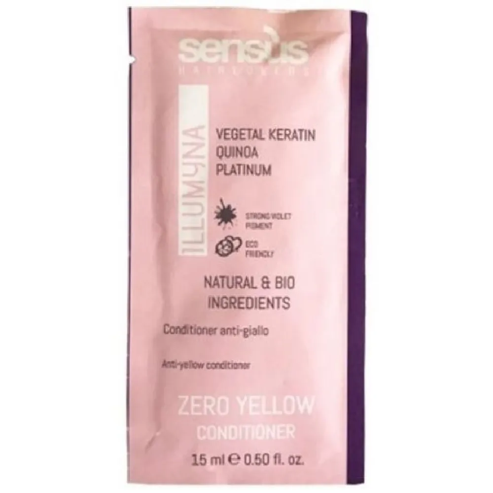 Sensus Illumyna Zero Yellow Balsam Anti-Galben cu Keratină Vegetală, Quinoa și Biopeptidă de Platină – Luminozitate Platino pentru Blonduri Reci și Păr Gri Desăvârșit